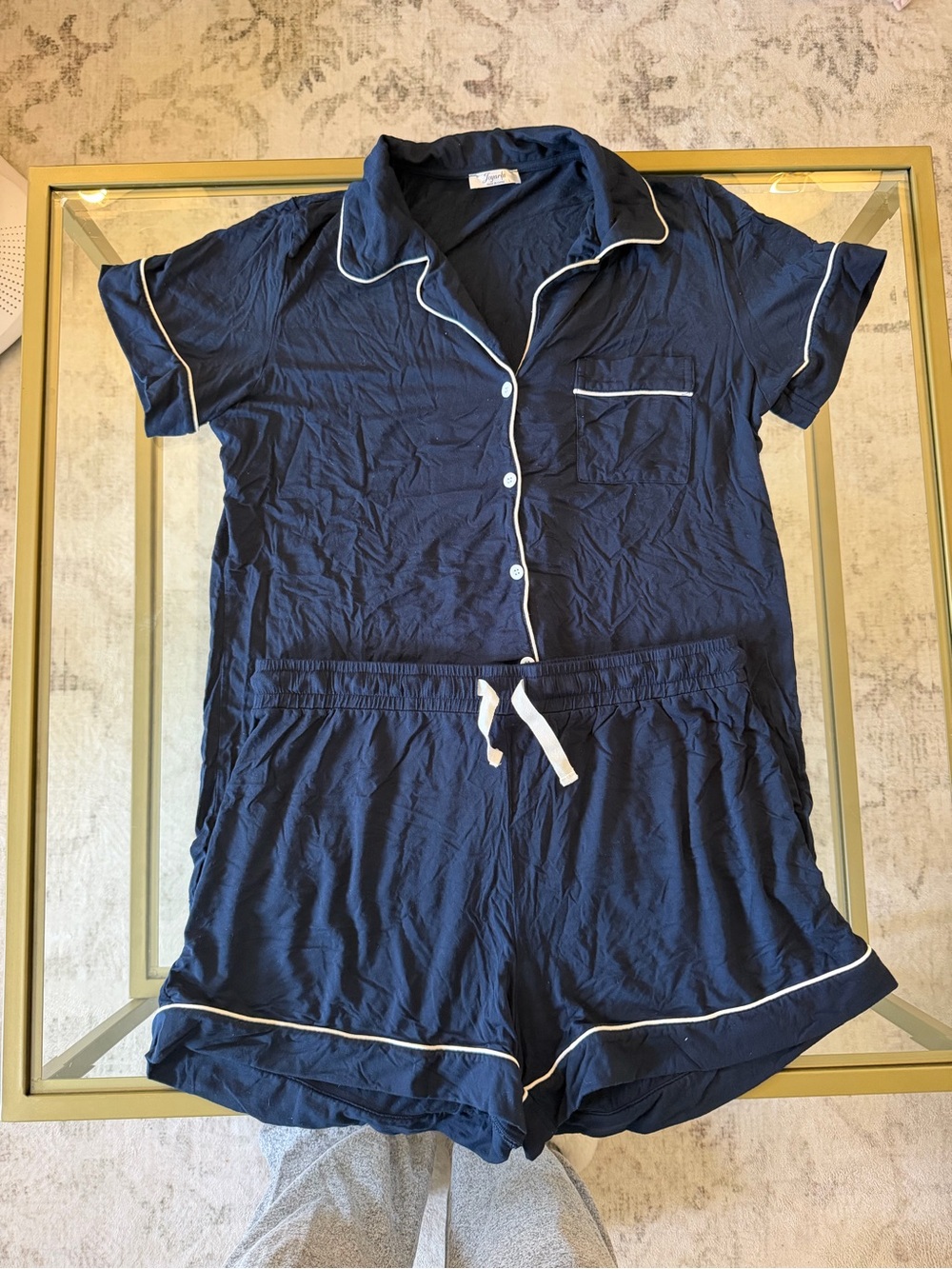 Amazon Navy Short Sleeve Pajama Set with White Piping